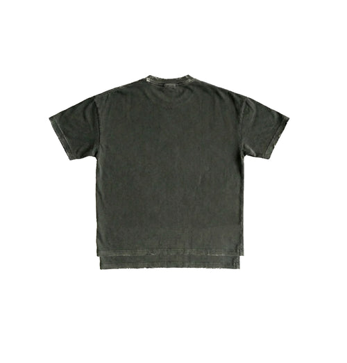 Back view of black luxury cotton t-shirt from Lux Chiq on white background